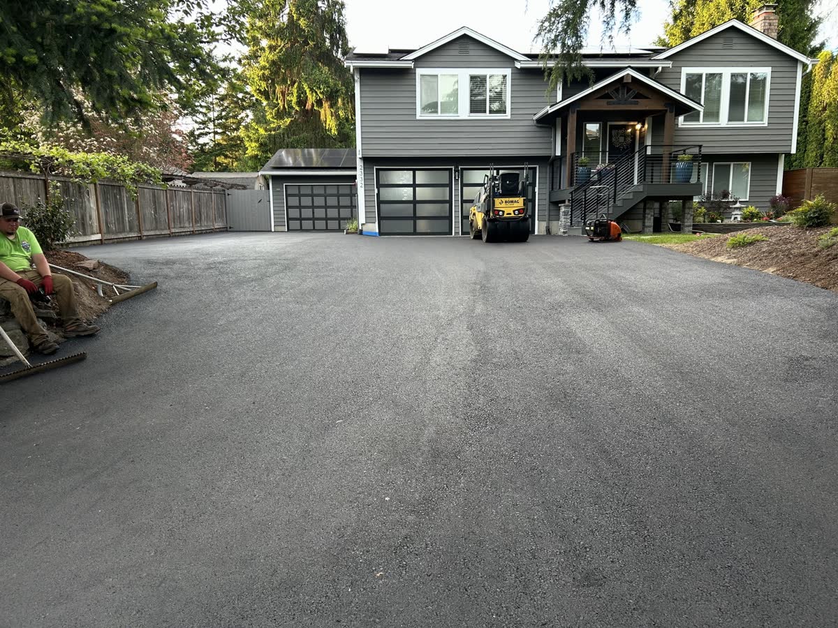 Fresh hot-mix asphalt paving on a Northwest property