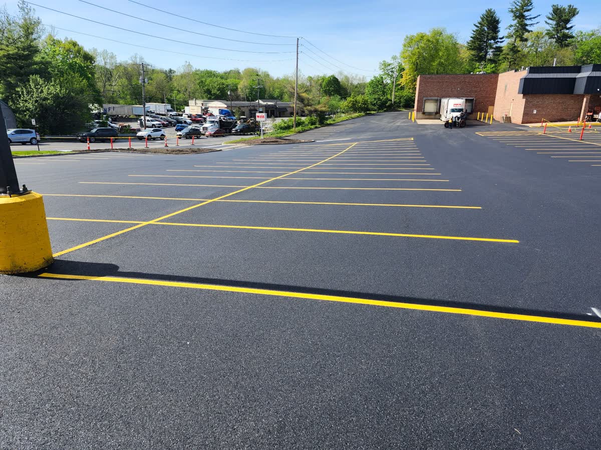 Freshly paved commercial parking lot